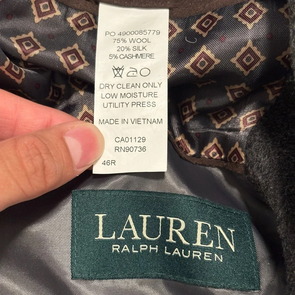 Lauren Ralph Lauren Mens‎ 46R Wool Silk Cashmere Blazer Sport Coat Charcoal Grey